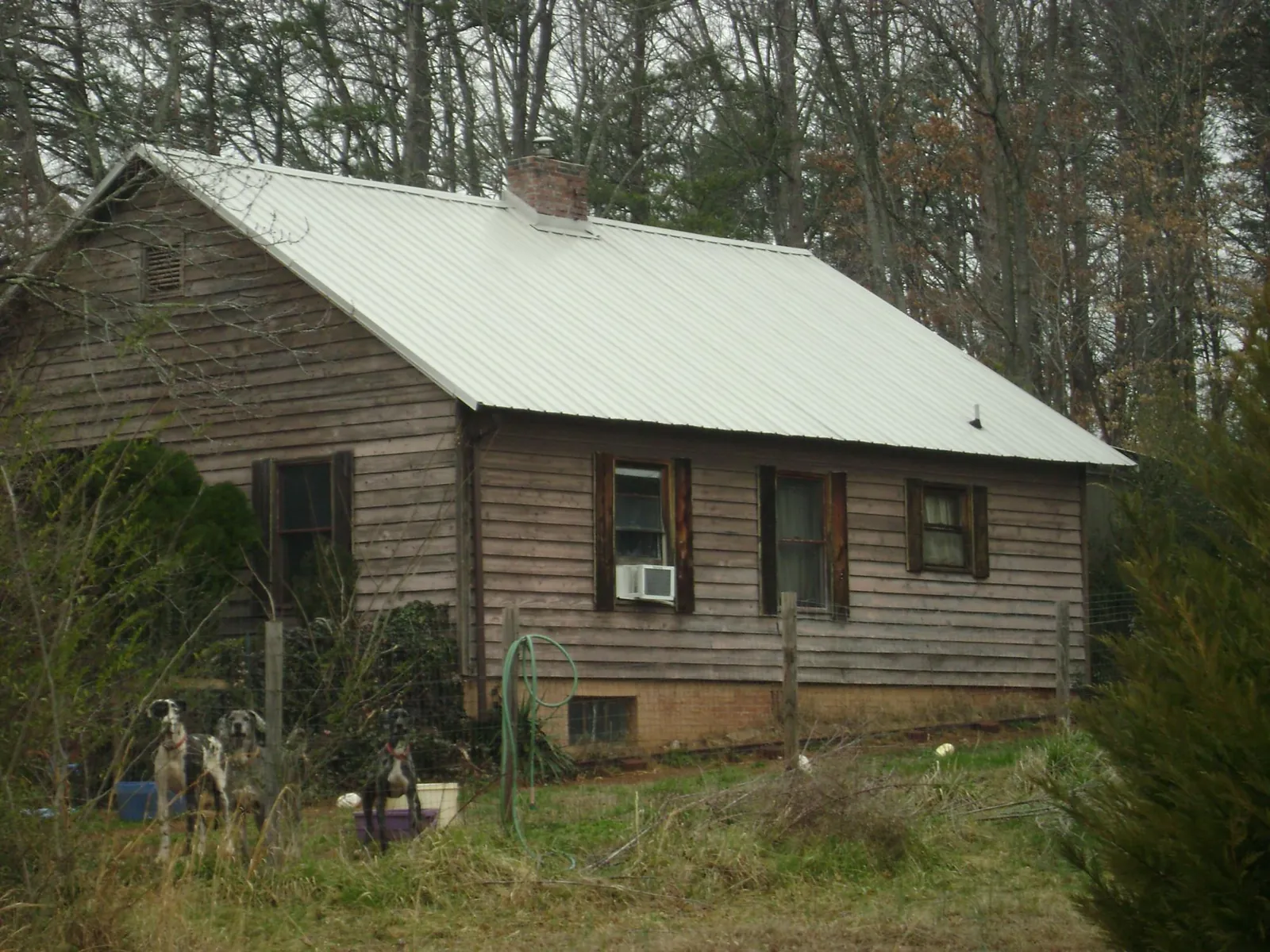 White metal roof on an old wood sided farmhouse, from a Metal Roof Installation job in Manitou Springs